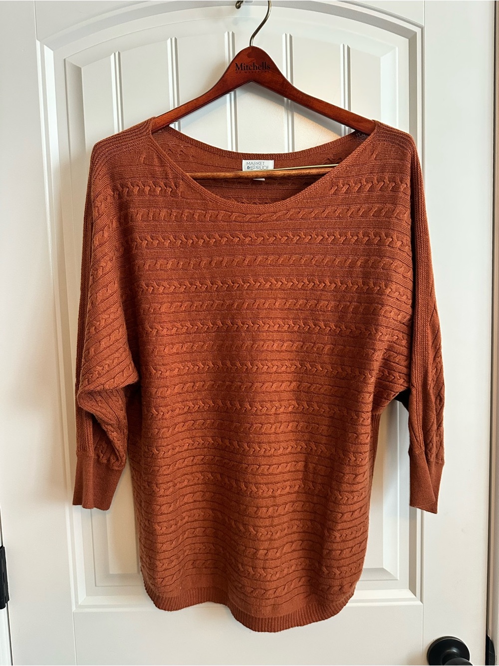 Market & Spruce Burnt Orange Cable-Knit Scoop-Neck Sweater